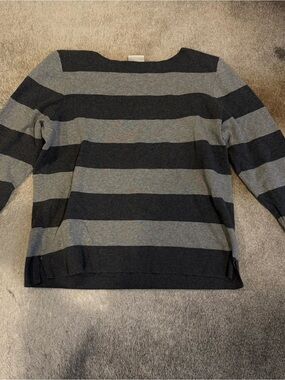 Striped Boatneck Sweater in Black and Gray